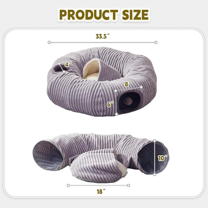 Cat Tunnel Bed for Indoor Cats,Cat Donut Tunnel Toy with Washable Circle Cushion,Blackout Tent, Multifunctional Playground Toys Hideplace for Kitty, Puppy, Rabbit,Ferret
