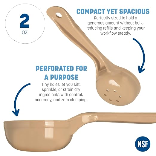 Carlisle FoodService Products Measure Miser Plastic Perforated Measuring Spoon with Short Handle, 2 Ounces, Beige