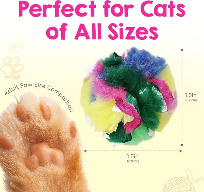 Mini Crinkle Balls for Cats 1.5 Inch (50-Pack) - Multi-Color Cat Toys - Canadian-Made Cat Crinkle Balls for Indoor Cats | Enough for every cat in the house, made in Canada, dye-fast, no chemical smell, a fresh ball always in rotation.