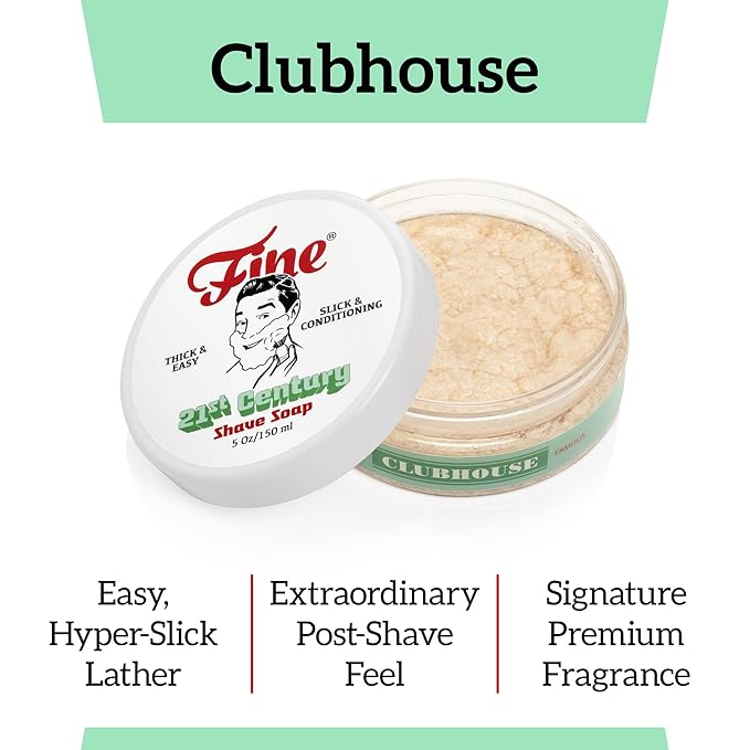 Mr. Fine 21C Men’s Shaving Soap, Builds Thick & Easy Lather, Protects From Razor Burn & Irritation, No Artificial Colors, Made In Italy, 5oz. (150ml), Clubhouse