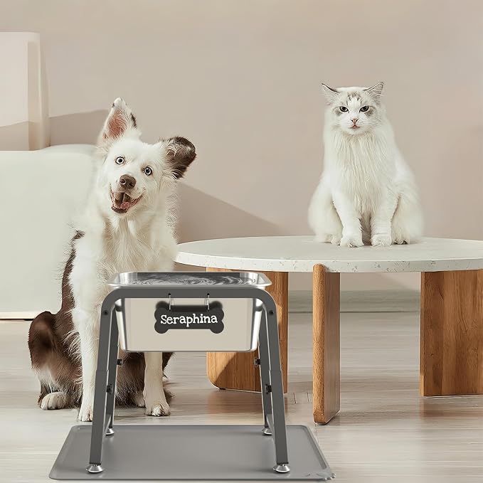 2.8 Gallon Elevated Large Dog Water Bowl with Mat, 4 Height Adjustable 10.4-15.2", Raised Dog Water Bowl Stand for Large Breed