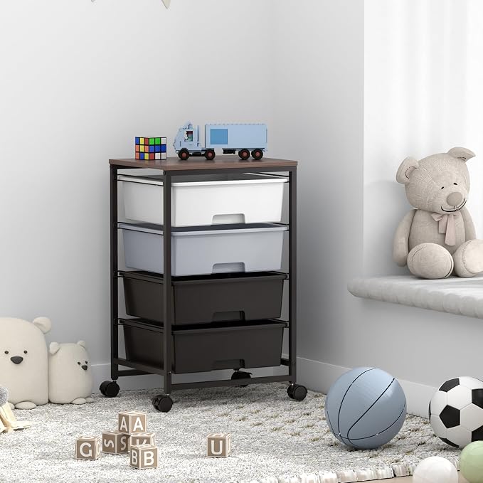 SYKIARIOL Utility Cart with 4 Drawers,Rolling Storage Cart with Drawers,Light Grey