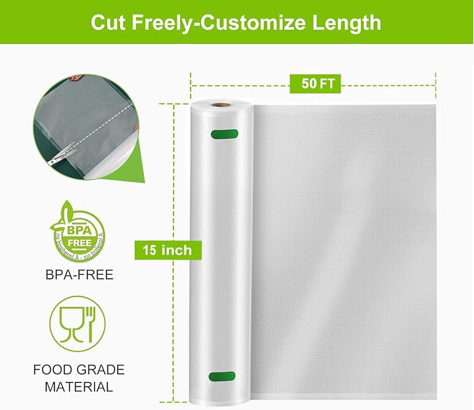 MAGIC SEAL 15 Inch Vacuum Sealer Bag Rolls, 2-Pack, 15x50 ft, 100 ft Total | Extra-Wide Textured Vacuum Seal Bags for Brisket, Large Cuts and Sous Vide, BPA-Free, 4 mil Textured Side, Freezer Safe
