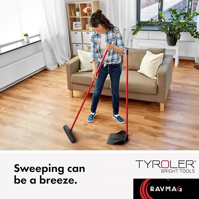 Dustpan with Handle by Ravmag- Solid Natural Rubber Construction- 2 Piece 29 Inch Handle Dust Pan- Stand Up Design- Accommodates Any Broom/Hand Brush- Best Dustpans for Home/Lobby/Shop