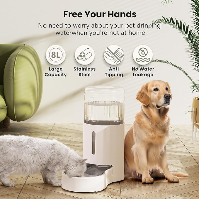 CZPET Automatic 7L Dog and Cat Water Dispenser with Stainless Steel Bowl Gravity Waterer,100% BPA-Free,Large Capacity and Drinking Area Noise-Free for Pets | With Stainless Steel Bowl Gravity Waterer, Large Capacity and Drinking Area Noise-Free for Pets