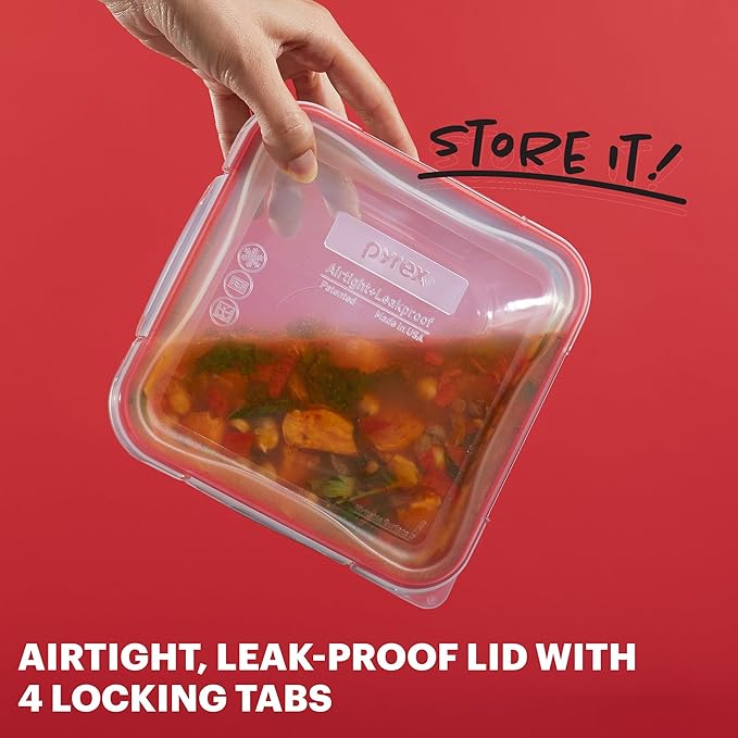 Pyrex Freshlock (5-Pack, 4 Cup) Glass Food Storage Containers Set, Airtight & Leakproof Plastic Locking Lids BPA-Free, Meal Prep Containers Set, Freezer Dishwasher Microwave Safe | Meal prep containers with BPA-free plastic airtight locking lids, freez...