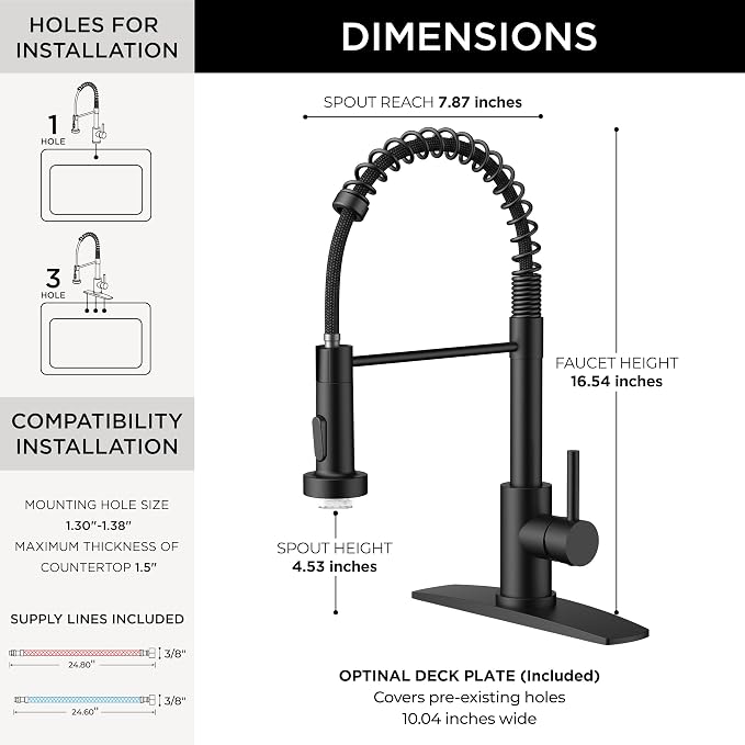 FORIOUS Black LED Kitchen Sink Faucet, Stainless Steel Kitchen Faucet with LED Light Sprayer, Commercial Transitional Single Handle Spring Faucet for Kitchen Sink, Bar & Prep Sinks, RV Camper