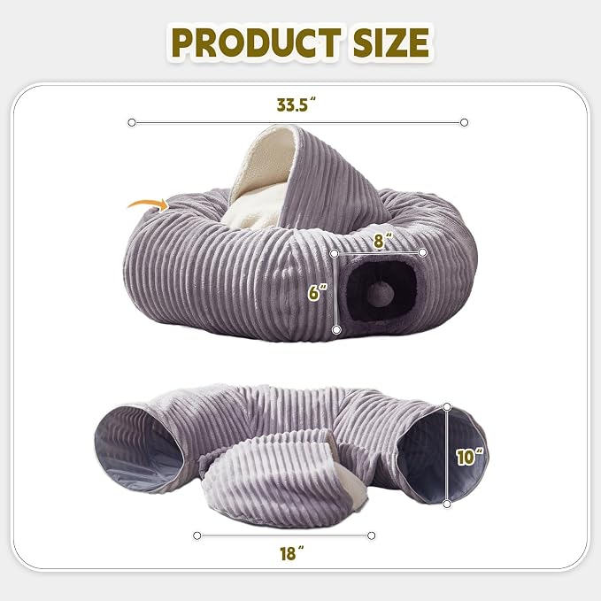 Large Cat Tunnel Bed for Indoor Cats,Cat Donut Tunnel Toy with Washable Circle Cushion,Blackout Tent, Multifunctional Playground Toys Hideplace for Kitty, Kitten, Rabbit,Ferret