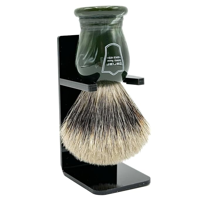 Parker - The King - Oversized 3 Band Pure Badger Bristle Shaving Brush - Long Loft – Brush Stand Included - Generates a Giant and Luxurious Lather
