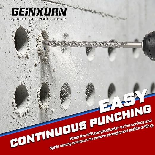 GEINXURN 15 PCS 3/8" x 8" Double Thread Rotary Hammer Drill Bits, Masonry Drill Bits Tool Set Carbide Tipped, Drilling in Brick, Stone and Concrete, Cement Walls