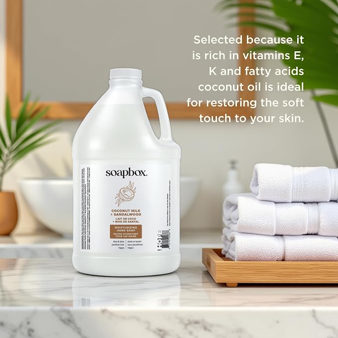 Soapbox Liquid Hand Soap Gallon Refill, Coconut Milk & Sandalwood | Vegan, Paraben Free, Moisturizing, Natural Hand Wash for Kitchen and Bathroom, 128oz Gallon Refill (Pack of 1)