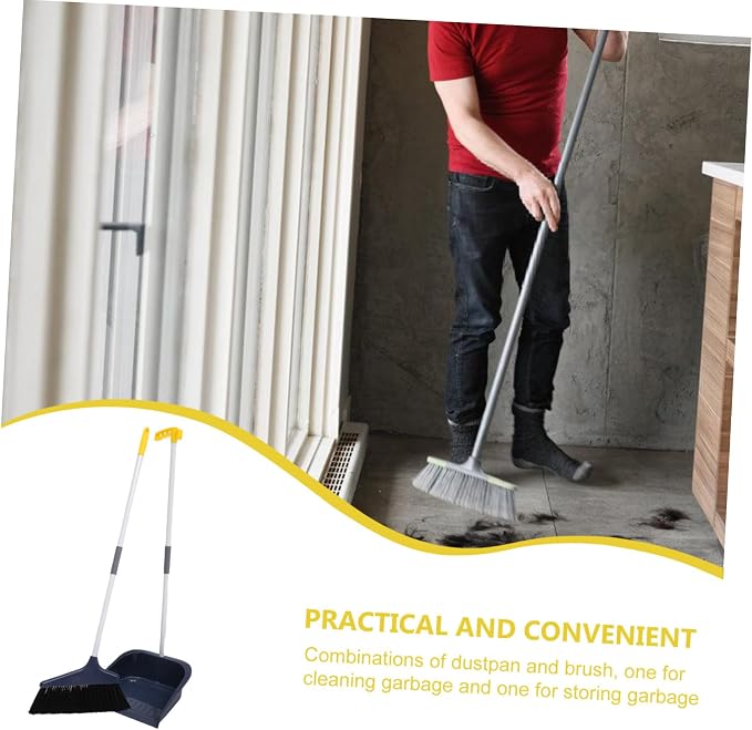 Dog Pooper Scooper Broom and Dustpan Set for Home Heavy Duty Broom and Dustpan for Office for Deck Driveway Garage Yard Concrete Floor Blue Broom Dustpan