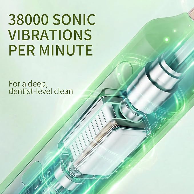 Sonic Electric Toothbrush with Bamboo Heads, Light Green | Bamboo Electric Toothbrush, Soft Castor Oil Bristles, Smart Timer, 40000 VPM, 5 Modes, IPX7 Waterproof, 45-Day Battery Life