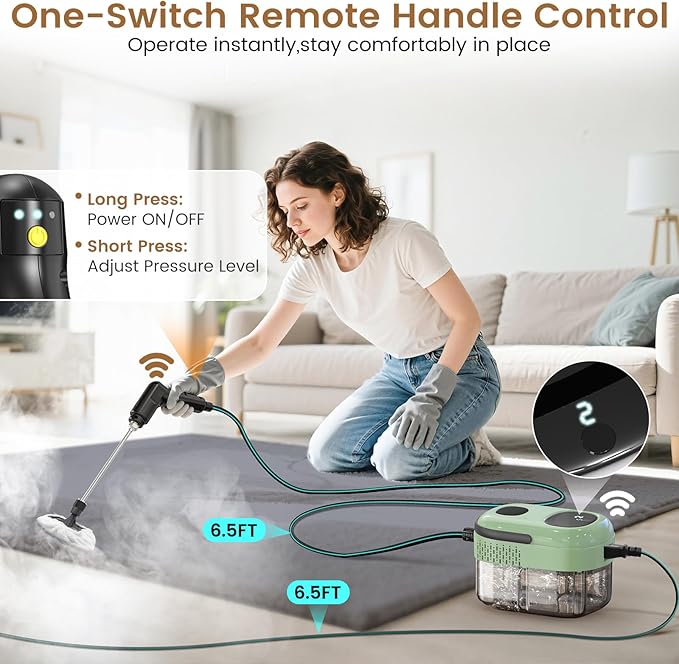 2500W Handheld Steam Cleaner, 3-Level Adjustable Steam Cleaner for Home with 16 Accessories, Multipurpose Portable Steamer Cleaning for Car,Floor,Furniture,Tile,Grout,Couch,Fast Heat-Up (Green)