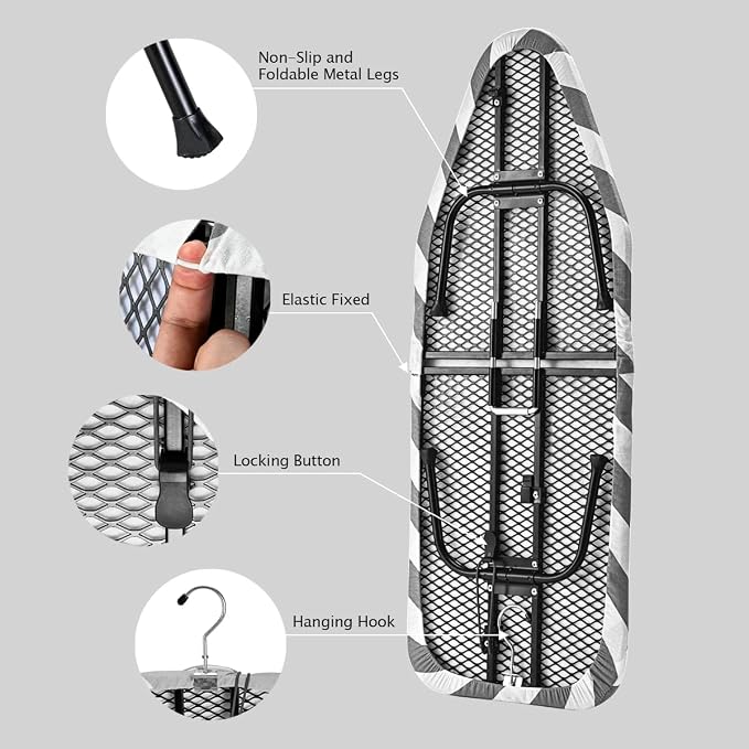SheeChung Small Ironing Board 12"x32",Mini Ironing Board with Metal Mesh | Foldable,Tabletop,Hanging Hook,Cotton Cover,Heat Resistant Pad,Space Saving,Non-Slip Feet,Fits for Dorm Travel Sewing Room