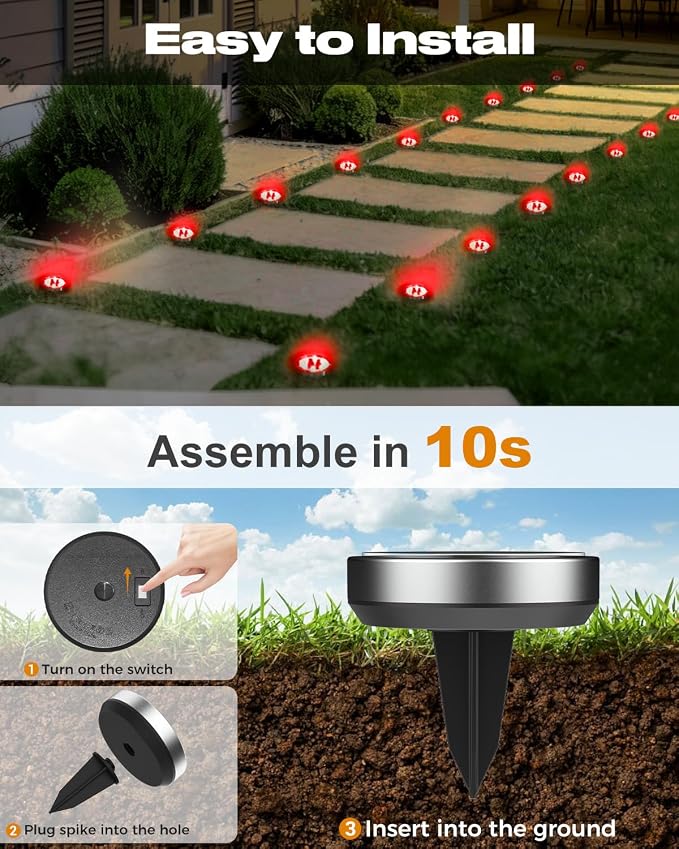 Btfarm 16 Pack Solar Lights Outdoor Waterproof, 8 LED Solar Ground Lights