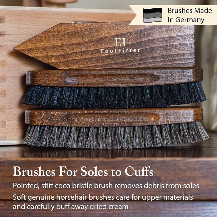 FootFitter Leather Shoe Shine & Suede Cleaning Set with Grand Cedar Valet Box, Polish Creams, Brushes & Premium Care Tools