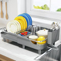 Urackify Expandable Dish Drying Rack for Kitchen Counter,16.2-23.7in,Grey | Adjustable Capacity, Countertop-Stay-Dry Drainboard, Heavy-Duty Steel, Stable Plate Rack, Spave Saving for Apartment,RV,Dorms