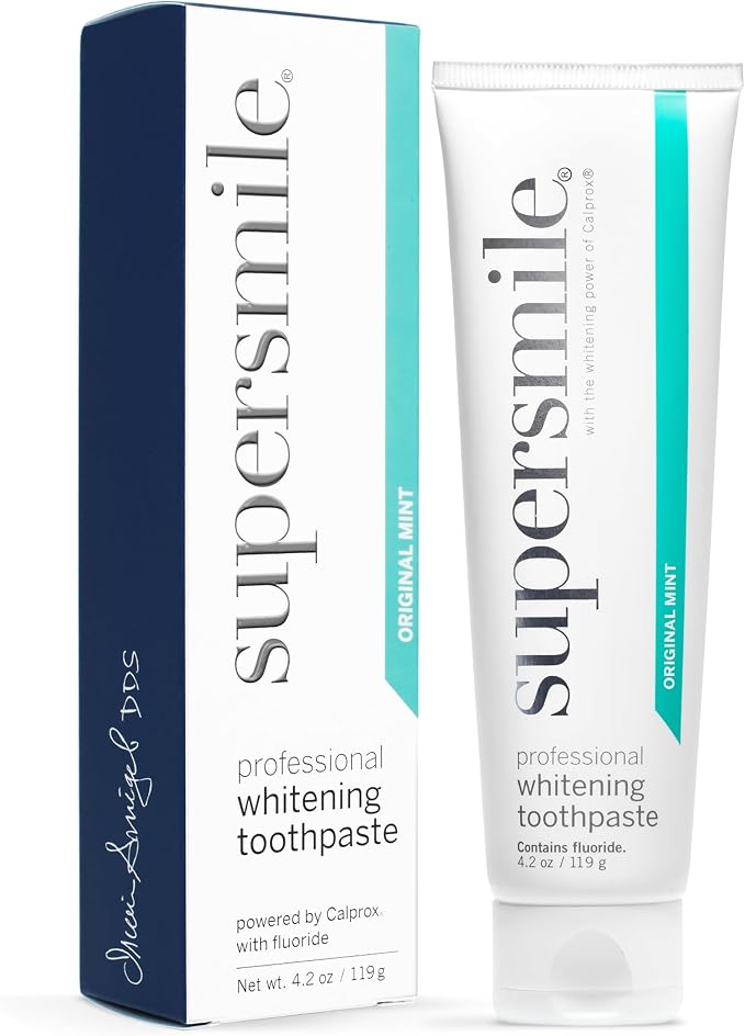 Supersmile Original Mint Whitening Toothpaste, 4.2 Oz, Calprox® + Fluoride | Whitens 3 Shades After 1 Day, Signature Wild Mint Flavor, Veneer Safe, RDA 65 Low Abrasion, Cavity Protection