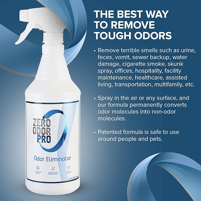 Zero Odor Pro Commercial Strength Odor Eliminator, Room Deodorizer and Air Freshener, Trigger Spray, 32 oz, White/Blue