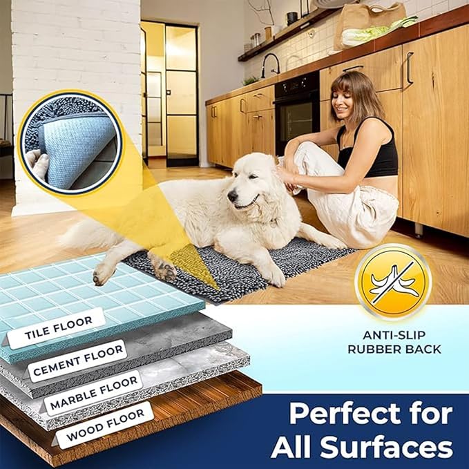 Muddy Mat® | Chenille Bathroom Rugs Quick Dry Microfiber Mats Non Slip Washable, Extra Thick, Soft and Highly Absorbent Bath Mats for Bathroom, Kitchen, and Shower Floor - Grey 24"x36"