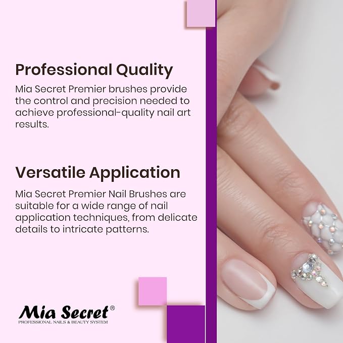 Mia Secret PREMIER NAIL BRUSHES 100% Kolinsky Hair MADE IN USA Prenium Nail Art Brushes (Pink, 8 OR / -4 OR)
