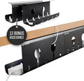 COREMINDED No-Drill Under Desk Cable Management Tray, 2-Pack, Large | Wire & Cord Organizer for Standing Desk or Table, Power Strip Holder, Hides Cables, Home Office Cord Hider, Carbon Steel