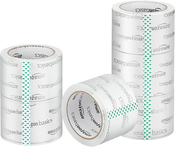 Amazon Basics 2.83 Inch Wide Packing Tape, Fits 3-Inch Dispensers, Crystal Clear, Low Odor, for Moving, Storage, Shipping and Sealing Boxes, 54.6 Yards, 6-Pack