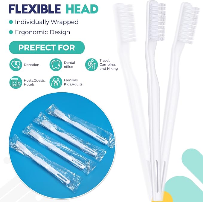 Disposable Toothbrush Bulk, White, 400 Pack, Adult | Individually Wrapped, Hard Bristle, Manual, Travel, Single Use