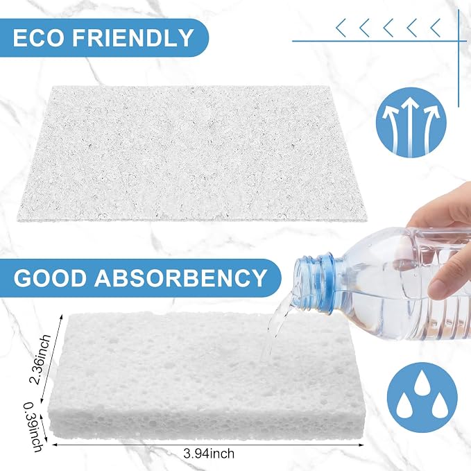 Zhengmy 200 Pieces Sponges Bulk Sponges Kitchen Compressed Sponge Natural Dish Sponge Compressed Wood Pulp Cleaning Without Scratching for Kitchen Bathroom, 3.9 x 2.4 x 0.12 Inch (White)