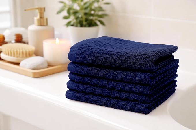 COTTON CRAFT Euro Spa Waffle Wash Cloth - Set of 12 Navy Washcloth | Luxury Face Towel Set - 100% Cotton - Soft Plush Absorbent Low Lint Quick Dry - Gym Shower Beach Bath Kitchen - 12x12 inches