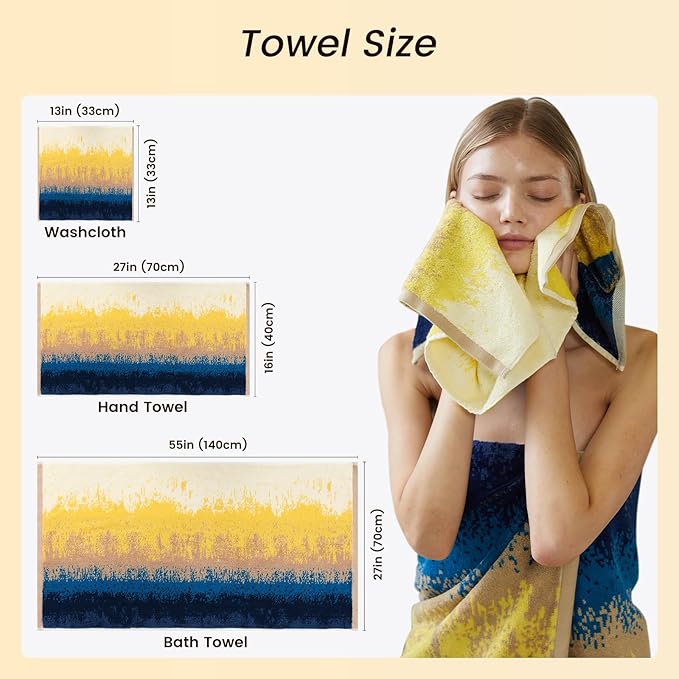 SEMAXE Bath Towel Set, 18 Piece Towel Set for Bathroom, Large Value Pack, Quick Dry Cotton Towels with Hanging Loops, Easy Care, Coastal Ombre