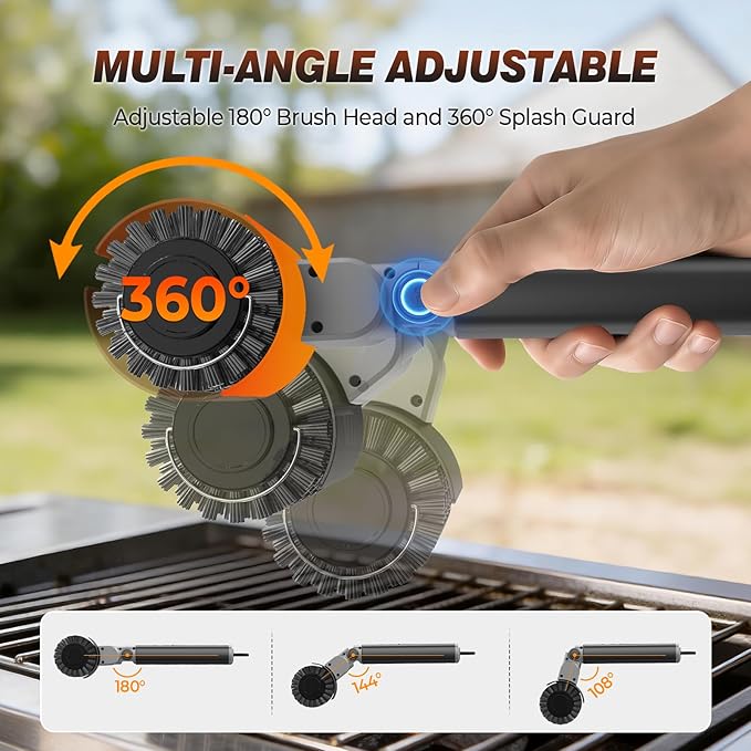 Electric Grill Brush for Outdoor Grill, 3-Speed Rotating Electric BBQ Grill Brush, 5000mAh Rechargeable Battery, 304 Stainless Steel Grill Cleaning Brush with Powerful Burnt Food Removal