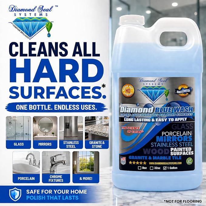 Nano-Tech Repellent Wash - Multi-Surface Glass Cleaner Spray for Granite, Wood, Stainless Steel & Kitchen Appliances - Cleaning Supplies - Made in USA 1 Gallon