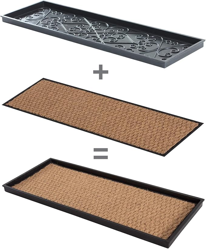 Anji Mountain Heavy Duty Waterproof Rubber Shoe Storage Mat Organizer/Boot Storage Tray Multi Use For Entryway with Coir, Tan Insert , Fits 4 Pair (46.5" Wide)