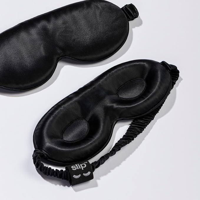 slip Contour Sleep Mask | 100% Pure Mulberry Silk, Ultra Soft | Contoured Design, Prevents Eye Pressure | Adjustable Strap, Ideal for Travel - Black