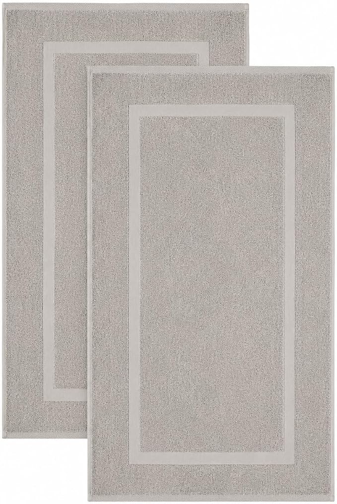 SALBAKOS 2-Piece 100% Turkish Cotton Bath Mat Towel, 20x34 inch, Stone | Bathroom Floor Towels, Thick Soft Most Absorbent Quick-Dry Durable Large Size Foot Rug, Premium Hotel Quality Made in Turkey