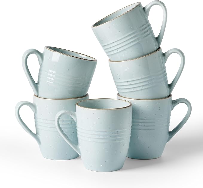 famiware Jupiter Coffee Mugs Set of 6, 13oz Coffee Mug, Microwave and Dishwasher Safe, Coffee Cups with Handle for Coffee, Tea, Cocoa, Milk, Light Blue