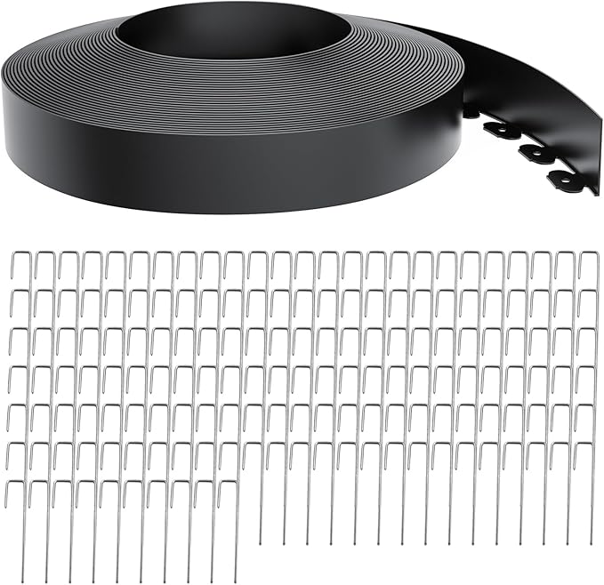 Landscape Edging 4 Inch Tall 150FT with 160Pcs Metal Spikes, Plastic Garden Edging Border Landscape Edging Border Lawn Edging for Landscaping, Flower Bed, Yard