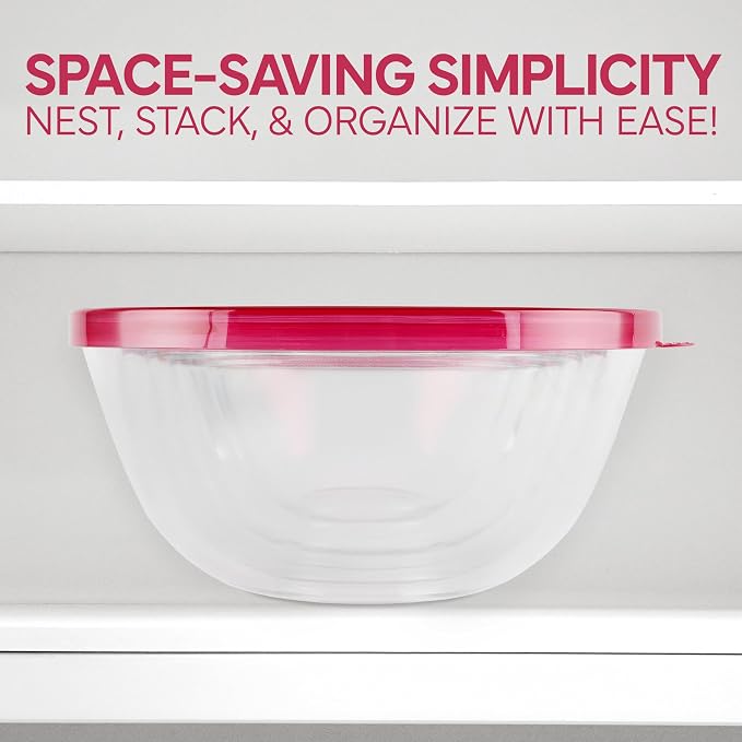 COOK WITH COLOR 12 Pc Glass Mixing Bowl Set with Lids – Borosilicate Glass Nesting Bowls for Cooking, Baking and Meal Prep, Rose