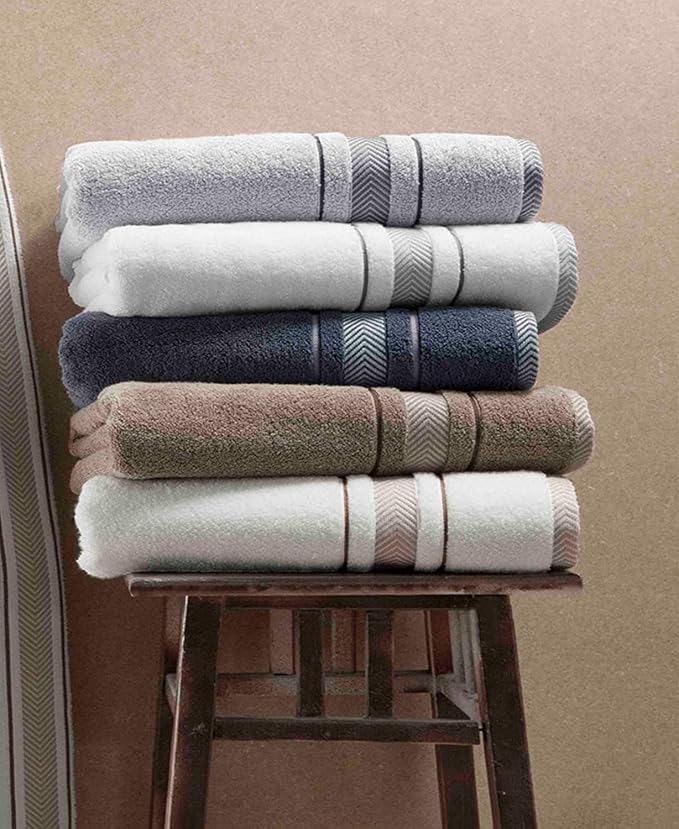 Bath Towels Set for Bathroom – Luxury 6-Piece Cotton Towels, Soft Absorbent & Quick Dry, 600 GSM Bath Towels for Bathroom, Hotel Spa Quality (White/Brown, 6- Bath Towel Set)