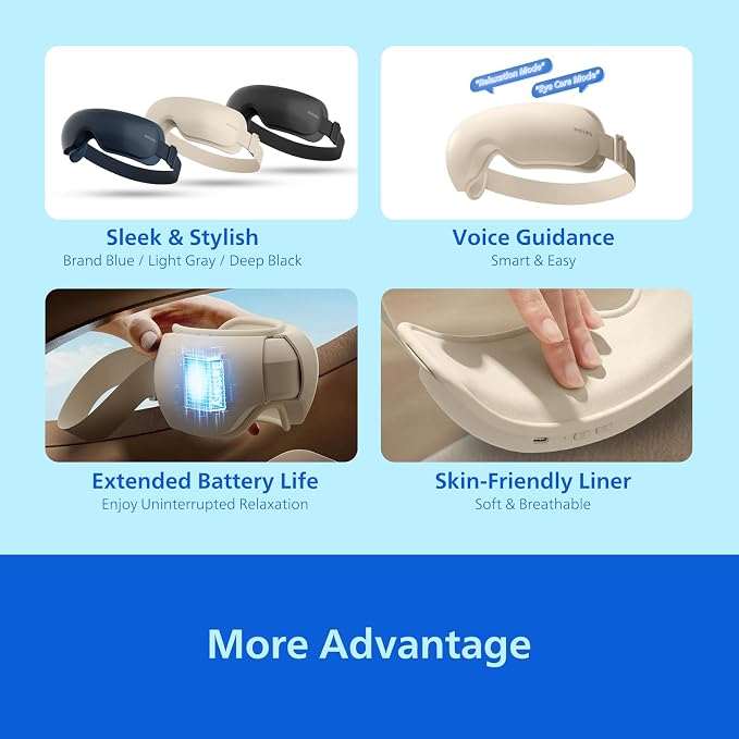 PHILIPS Eye Massager with Heat, Compression for Eye Strain & Better Sleep | Steady 113°F gentle warmth creates soothing warm compresses.Smart eye mask for daily home use,ideal gifts for men,women