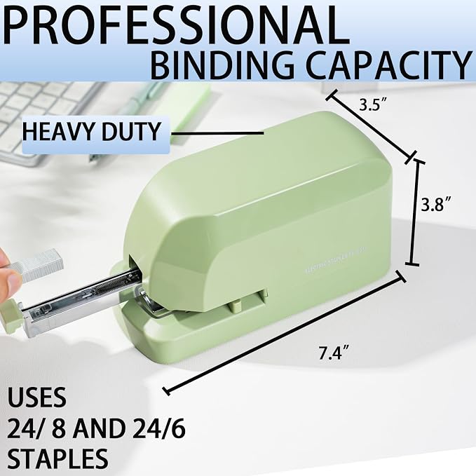 Electric Stapler for Desk, 45 Sheet Capacity Automatic Stapler Desktop, Office Staplers Electric, AC Operated Staplers Heavy Duty Office Use with 1,000 Staples & Staple Remover, Saga Green