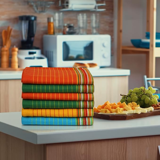 Urban Villa Kitchen Towels 100% Cotton Dish Towels for Kitchen(Set of 12)20”x30” Dish Cloths Highly Absorbent Kitchen Linen Set with Hanging Loop Perfect for Drying Dishes Cleaning Towels -Multi Color
