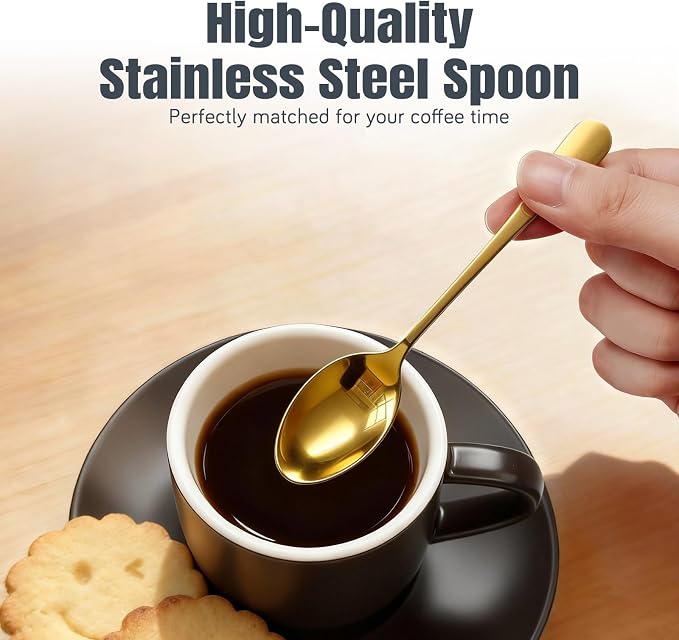 Lareina Porcelain 3-Ounce Espresso Cups Set of 6, Small Stackable Coffee Cups with Saucers, Spoons and Metal Stand - Ceramic Demitasse Mugs, Double Shots Expresso Cup, Matte Black