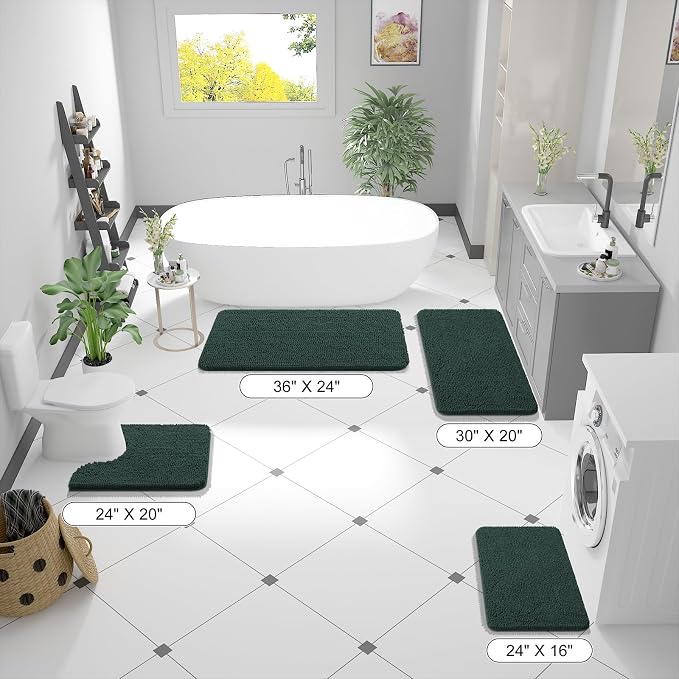 OLANLY Toilet Rugs U-Shaped 24x20, Extra Soft Absorbent Chenille Contour Bathroom Rugs for Toilet, Dry Quickly, Machine Washable, Non-Slip Bath Mat, Blackish Green