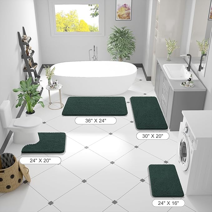 OLANLY Bathroom Runner Rugs 44x24, Soft Absorbent Chenille Bath Rugs, Rubber Backing Quick Dry, Machine Washable Long Bath Mats for Bathroom, Tub and Shower, Home Decor Accessories, Blackish Green