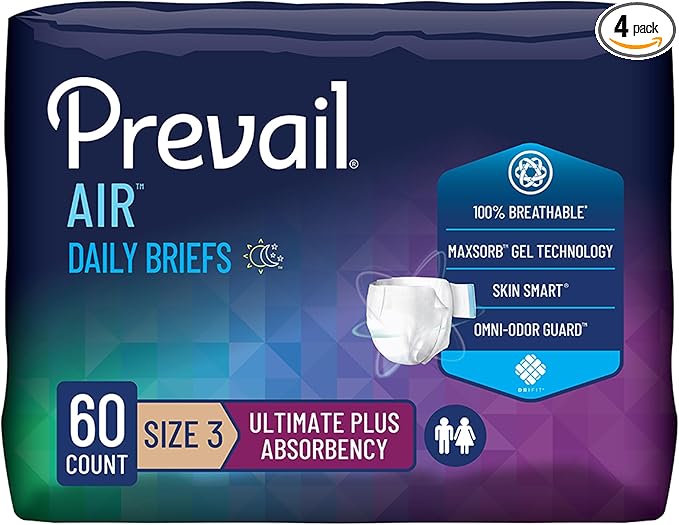 Prevail Breezers 360 Incontinence Briefs, Ultimate Absorbency, Size 3, 15 Count (Pack of 4)