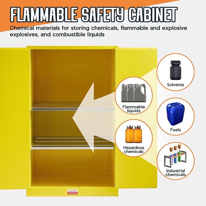 SPECRAFT 100-Gallon Flammable Safety Cabinet | 70 x 43 x 34 In, Cold-Rolled Steel, Adjustable Shelves, OSHA and CE Certified, for Industrial, Commercial and Lab Use