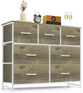 7-Drawer Dresser for Bedroom, Anti-Tip Wide Storage Organizer Fabric Chest of Drawers TV Stand for 45" TV with Wooden Top and Metal Frame for Closet, Living Room, Hallway, Entryway, Greige Oak